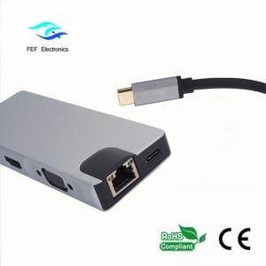 Тип USB c / HDMI Женский + VGA Женский + 2 * USB3.0 Женский + SD + TF + PD Металлический корпус