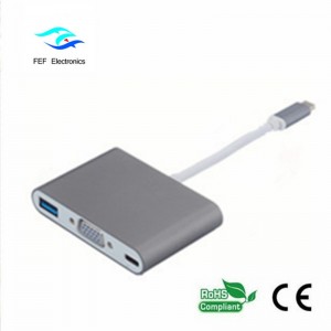 USB TYPE-C - USB3.0 гнездо + VGA гнездо + PD три в одном конвертере Корпус ABS Код: FEF - USBIC-007